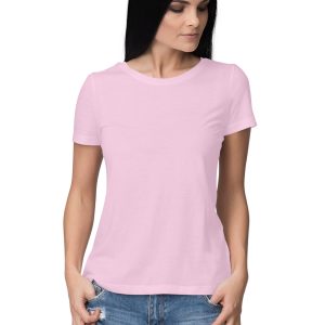 Women's Plain Half Sleeve Round Neck T-Shirt Light Pink