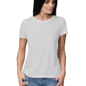 Women's Plain Half Sleeve Round Neck T-Shirt Melange Grey