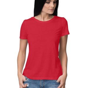 Women's Plain Half Sleeve Round Neck T-Shirt Red